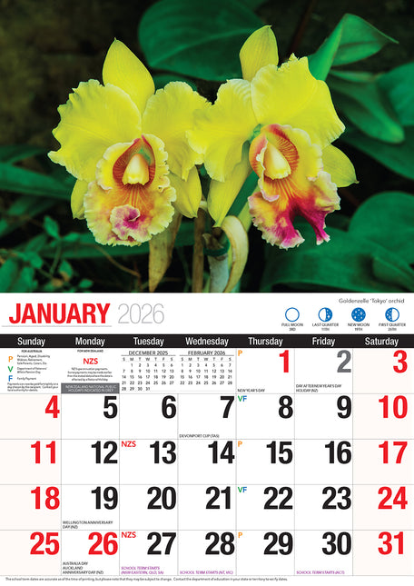 Beautiful Flowers 2026 Rectangle Wall Calendar