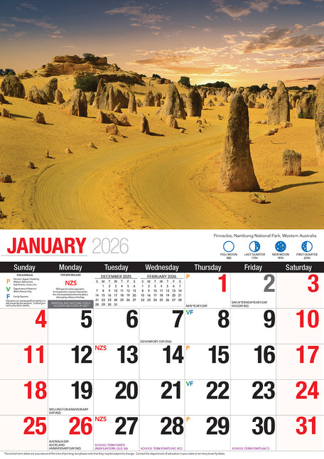 Beautiful Australia 2026 Rectangle Wall Calendar