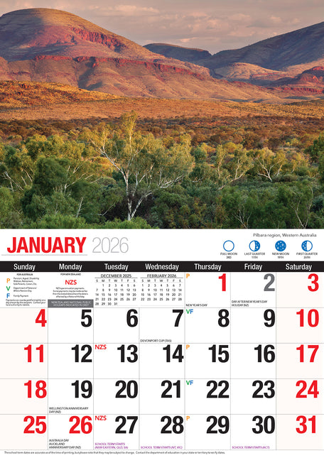Australian Natural Wonders 2026 Rectangle Wall Calendar