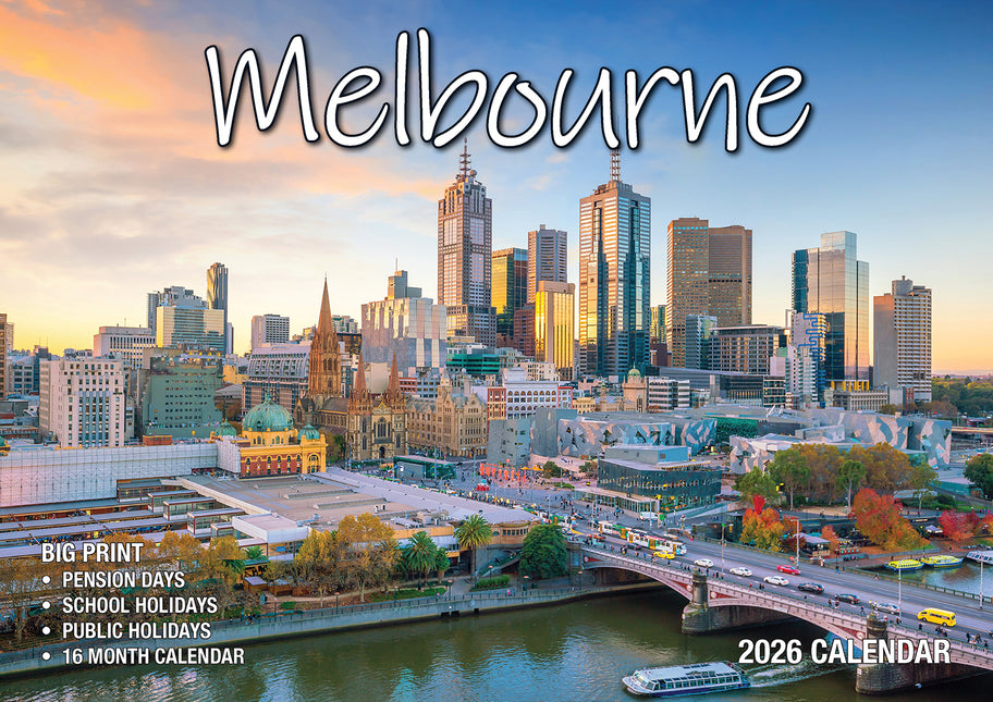 Melbourne 2026 Rectangle Wall Calendar