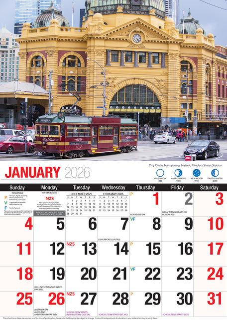 Melbourne 2026 Rectangle Wall Calendar