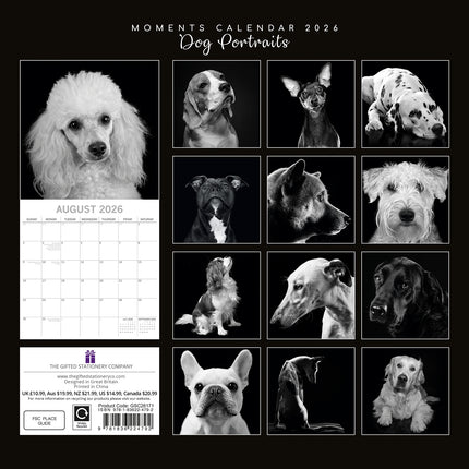 Dog Portraits - 2026 Square Wall Calendar 16 Months Black & White Planner Gift