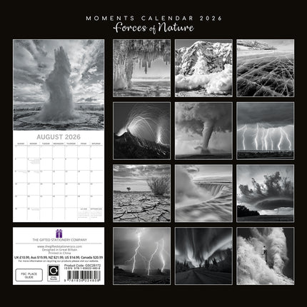 Forces of Nature - 2026 Square Wall Calendar 16 Month Black & White Planner Gift