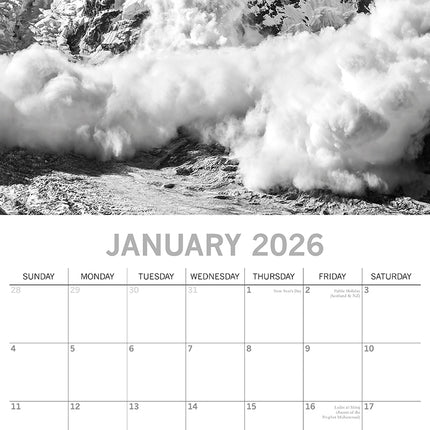 Forces of Nature - 2026 Square Wall Calendar 16 Month Black & White Planner Gift