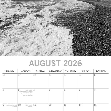 Seascapes 2026 Square Wall Calendar 16 Month Black & White Planner New Year Gift