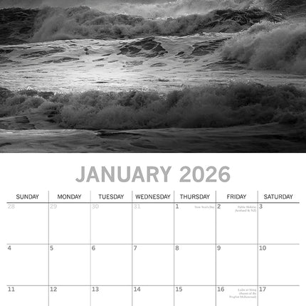 Seascapes 2026 Square Wall Calendar 16 Month Black & White Planner New Year Gift