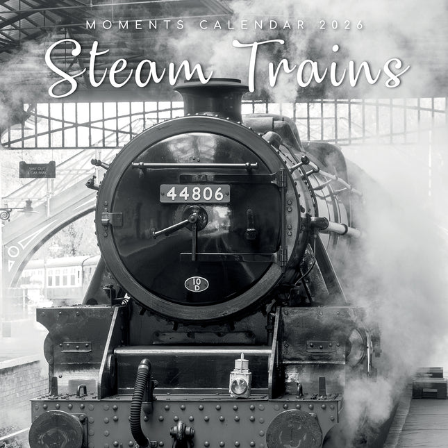 Steam Trains - 2026 Square Wall Calendar 16 Months Black & White Planner Gift