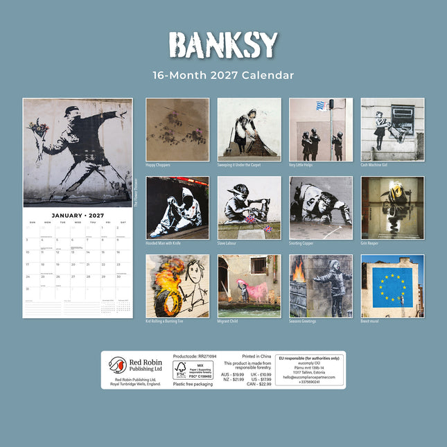 Banksy 2027 square wall calendar - back cover