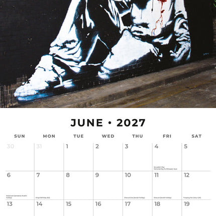 Banksy 2027 square wall calendar - monthly calendar spread