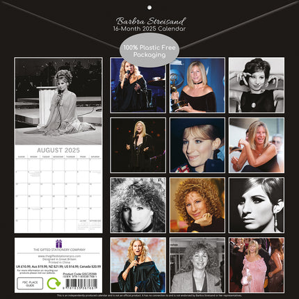 Barbra Streisand 2025 Square Wall Calendar 16 Months Premium New Year Planner