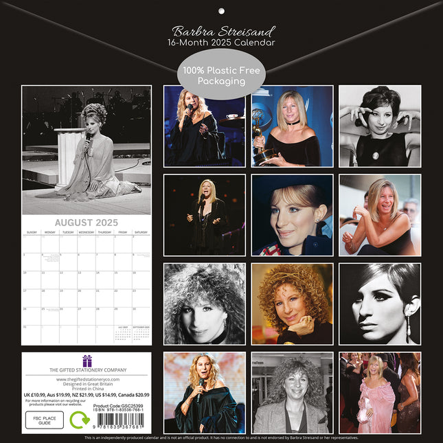 Barbra Streisand 2025 Square Wall Calendar 16 Months Premium New Year Planner