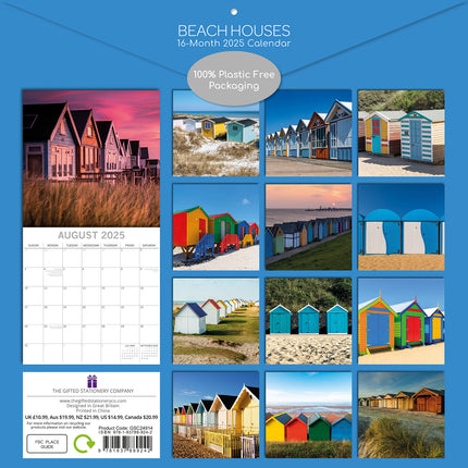 Beach Houses - 2025 Square Wall Calendar 16 Months New Year Premium Planner Gift