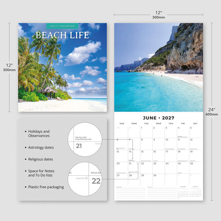 Beach Life 2027 square wall calendar - product specifications