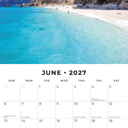Beach Life 2027 square wall calendar - monthly calendar spread