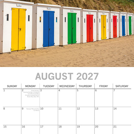 Beach Huts 2027 Premium Square Wall Calendar August sample page