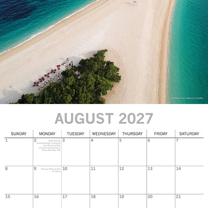 Beaches 2027 Premium Square Wall Calendar August sample page