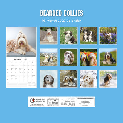 Bearded Collies 2027 square wall calendar - back cover