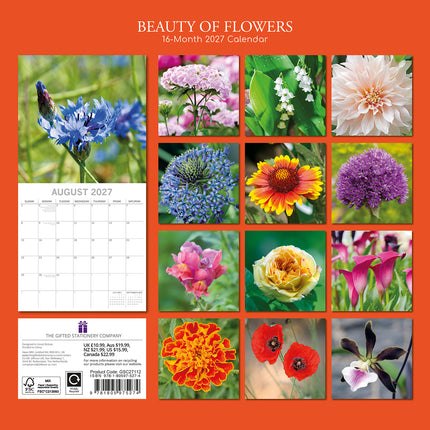 Beauty of Flowers 2027 Premium Square Wall Calendar back cover