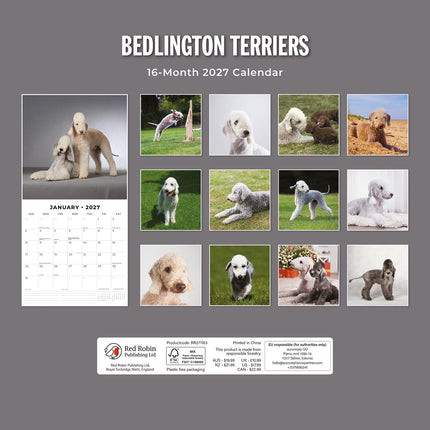 Bedlington Terriers 2027 square wall calendar - back cover