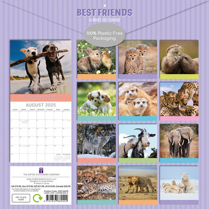 Best Friends - 2025 Square Wall Calendar Pets Animals 16 Months Premium Planner