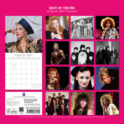 Best of the 80's 2027 Premium Square Wall Calendar back cover