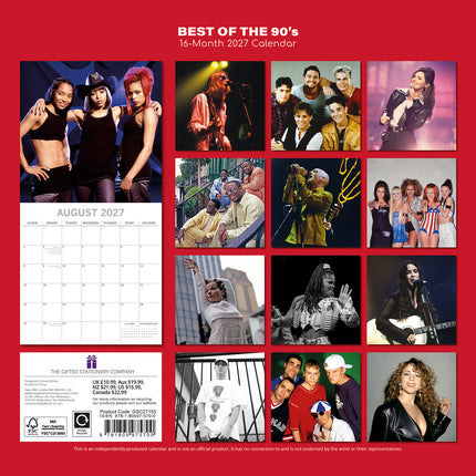 Best of the 90's 2027 Premium Square Wall Calendar back cover