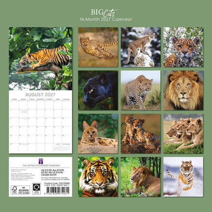 Big Cats 2027 Square Wall Calendar back cover