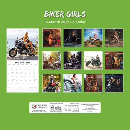 Biker Girls 2027 square wall calendar - back cover