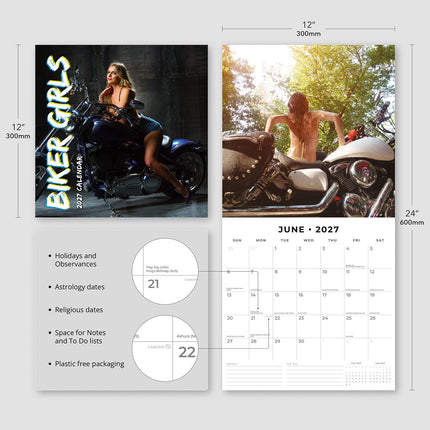 Biker Girls 2027 square wall calendar - product specifications