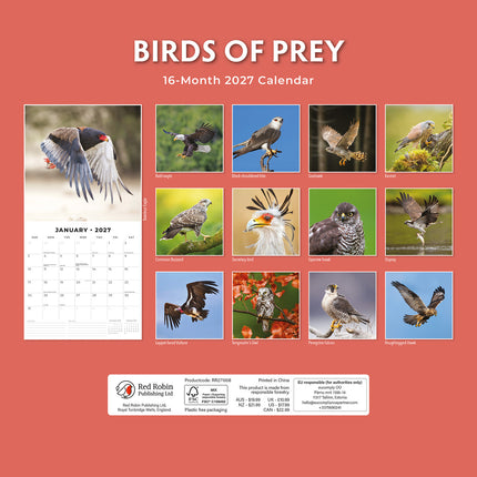Birds of Prey 2027 square wall calendar - back cover