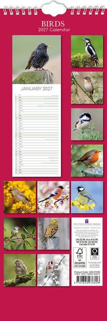 Birds 2027 Premium Slim Wall Calendar back cover
