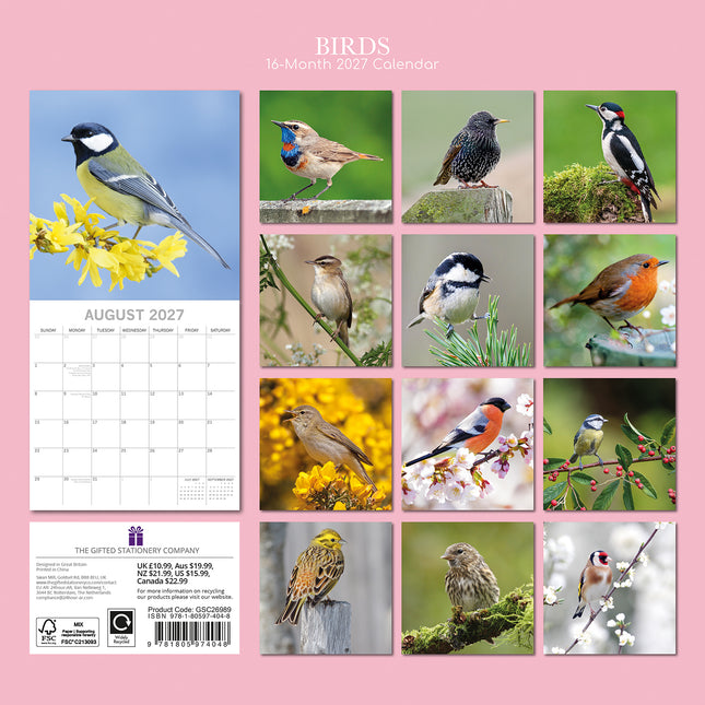 Birds 2027 Square Wall Calendar back cover