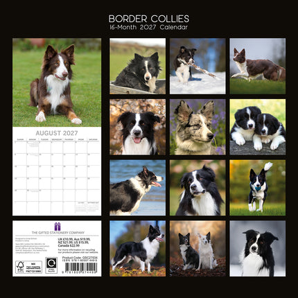 Border Collies 2027 Premium Square Wall Calendar back cover
