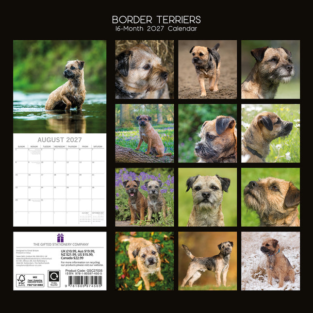 Border Terriers 2027 Premium Square Wall Calendar back cover