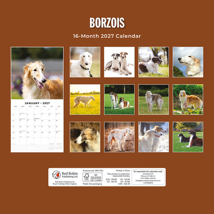 Borzois 2027 square wall calendar - back cover