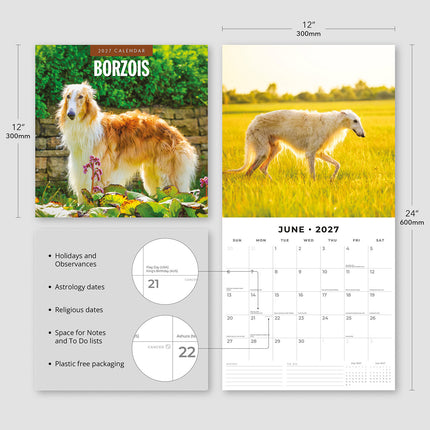 Borzois 2027 square wall calendar - product specifications