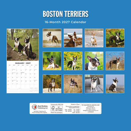 Boston Terriers 2027 square wall calendar - back cover