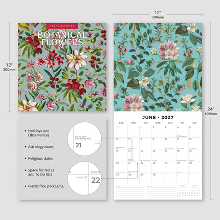 Botanical Flowers 2027 square wall calendar - product specifications