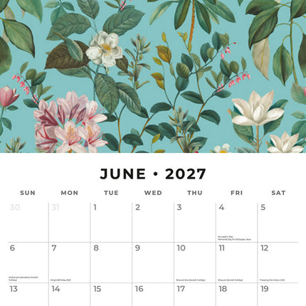 Botanical Flowers 2027 square wall calendar - monthly calendar spread