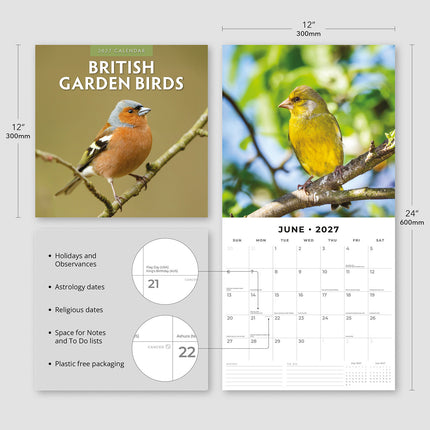 British Garden Birds 2027 square wall calendar - product specifications