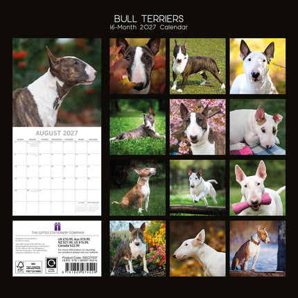 Bull Terriers 2027 Premium Square Wall Calendar back cover