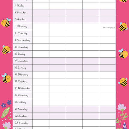 Busy Bee Family Organiser 2027 Premium Square Wall Calendar August sample page