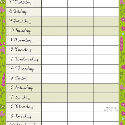 Busy Bee Family Organiser 2027 Premium Slim Wall Calendar January sample page