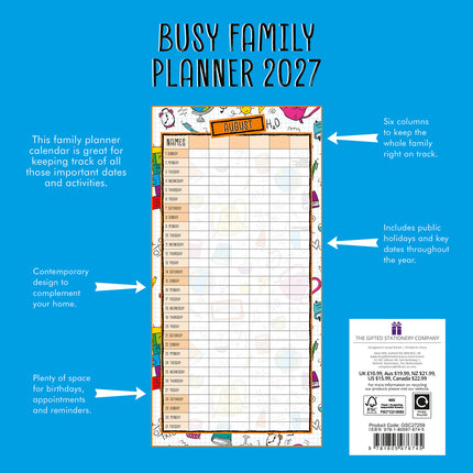 Busy Family Planner 2027 Premium Square Wall Calendar back cover