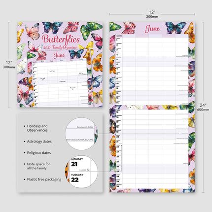 Butterflies Home Organiser 2027 square wall calendar - product specifications
