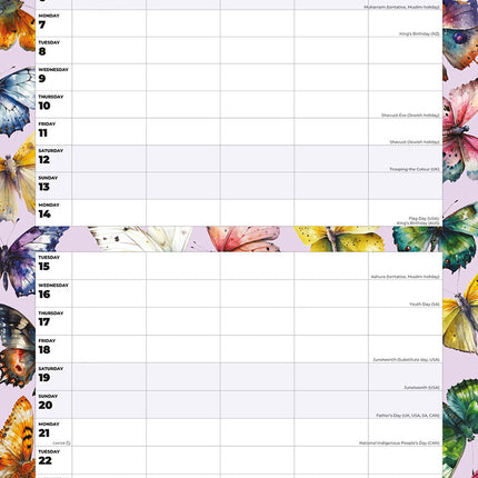 Butterflies Home Organiser 2027 square wall calendar - monthly calendar spread