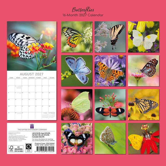 Butterflies 2027 Square Wall Calendar back cover