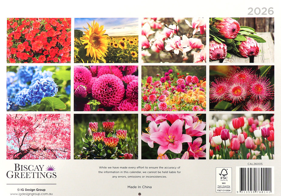 Florals - 2026 Rectangle Wall Calendar 16 Months Hanging Flower Planner New Year