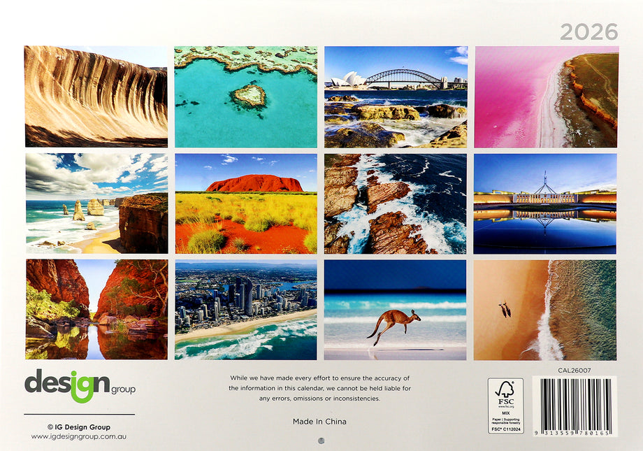 Australia - 2026 Rectangle Wall Calendar 16 Months Hanging Planner New Year Gift