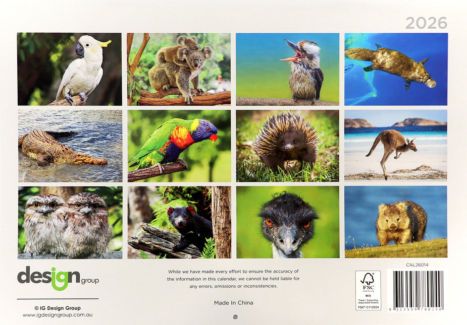Australian Wildlife 2026 Rectangle Wall Calendar 16 Months Hanging Planner Gift